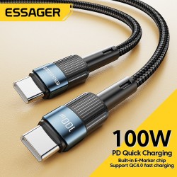 ESSAGER 100W USB C型至USB C电缆USB-C PD快速充电充电器电线MacBook Samsung Xiaomi Type-C USBC Cable 3M